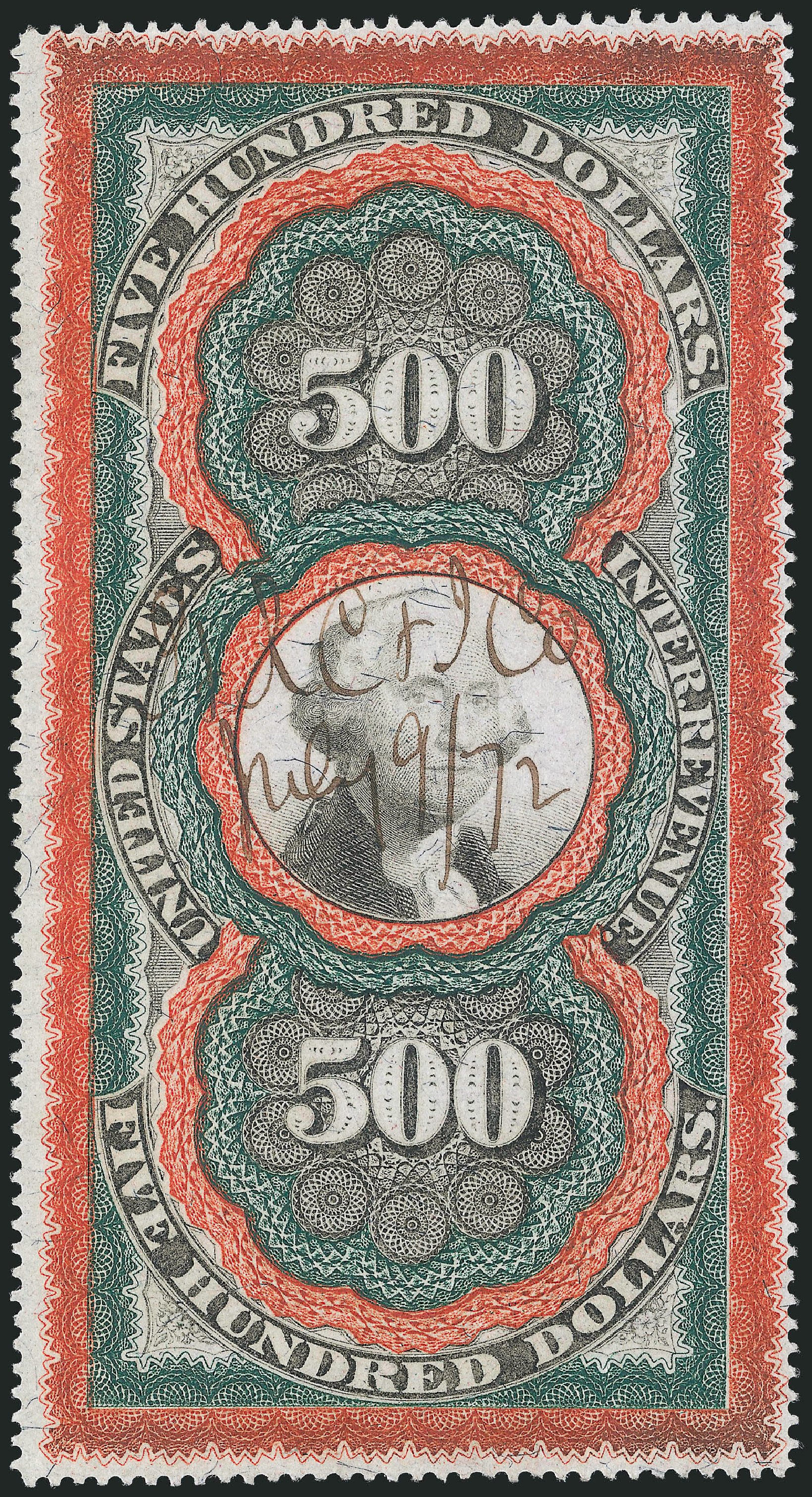 Prices of US Stamps Scott Catalog #R133 - US$500.00 1871 Revenue Documentary . Robert Siegel Auction Galleries, Nov 2011, Sale 1015, Lot 89
