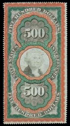 Costs of US Stamps Scott Cat. # R133: US$500.00 1871 Revenue Documentary . Matthew Bennett International, Dec 2007, Sale 325, Lot 2621