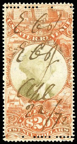 US Stamps Prices Scott Catalog R150 - 1872 US$20.00 Revenue Documentary . Matthew Bennett International, Apr 2008, Sale 326, Lot 838