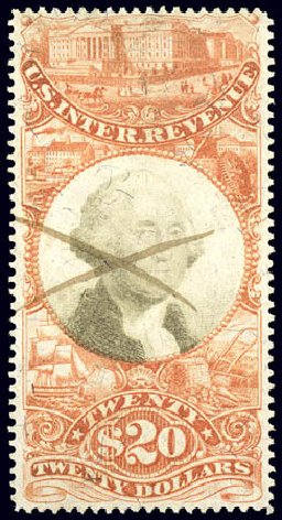 Costs of US Stamp Scott Catalogue #R150 - 1872 US$20.00 Revenue Documentary . Matthew Bennett International, Dec 2008, Sale 330, Lot 2024
