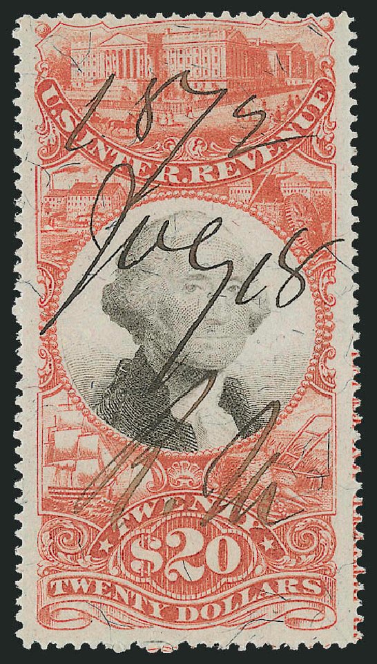 Prices of US Stamps Scott Cat. R150: 1872 US$20.00 Revenue Documentary . Robert Siegel Auction Galleries, Mar 2011, Sale 1007, Lot 3133