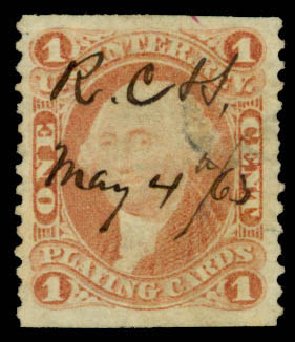 US Stamp Prices Scott Catalog # R2 - 1c 1862 Revenue Playing Cards. Daniel Kelleher Auctions, Apr 2013, Sale 636, Lot 635