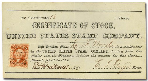 US Stamps Values Scott Catalog # R26 - 5c 1862 Revenue Foreign Exchange. Daniel Kelleher Auctions, Sep 2014, Sale 655, Lot 951