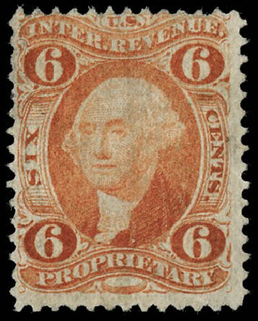 Costs of US Stamp Scott Cat. #R31 - 1871 6c Revenue Proprietary. Matthew Bennett International, Jun 2008, Sale 328, Lot 1367