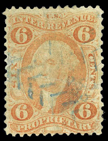 Price of US Stamps Scott Catalogue #R31: 1871 6c Revenue Proprietary. Matthew Bennett International, Sep 2010, Sale 333, Lot 4050