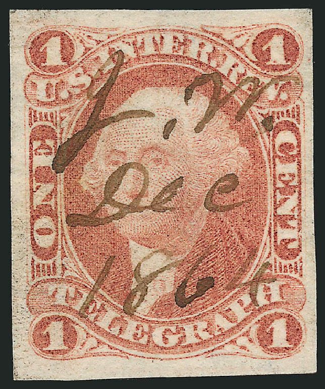 Prices of US Stamp Scott Catalog R4: 1862 1c Revenue Telegraph. Robert Siegel Auction Galleries, Mar 2014, Sale 1066, Lot 4