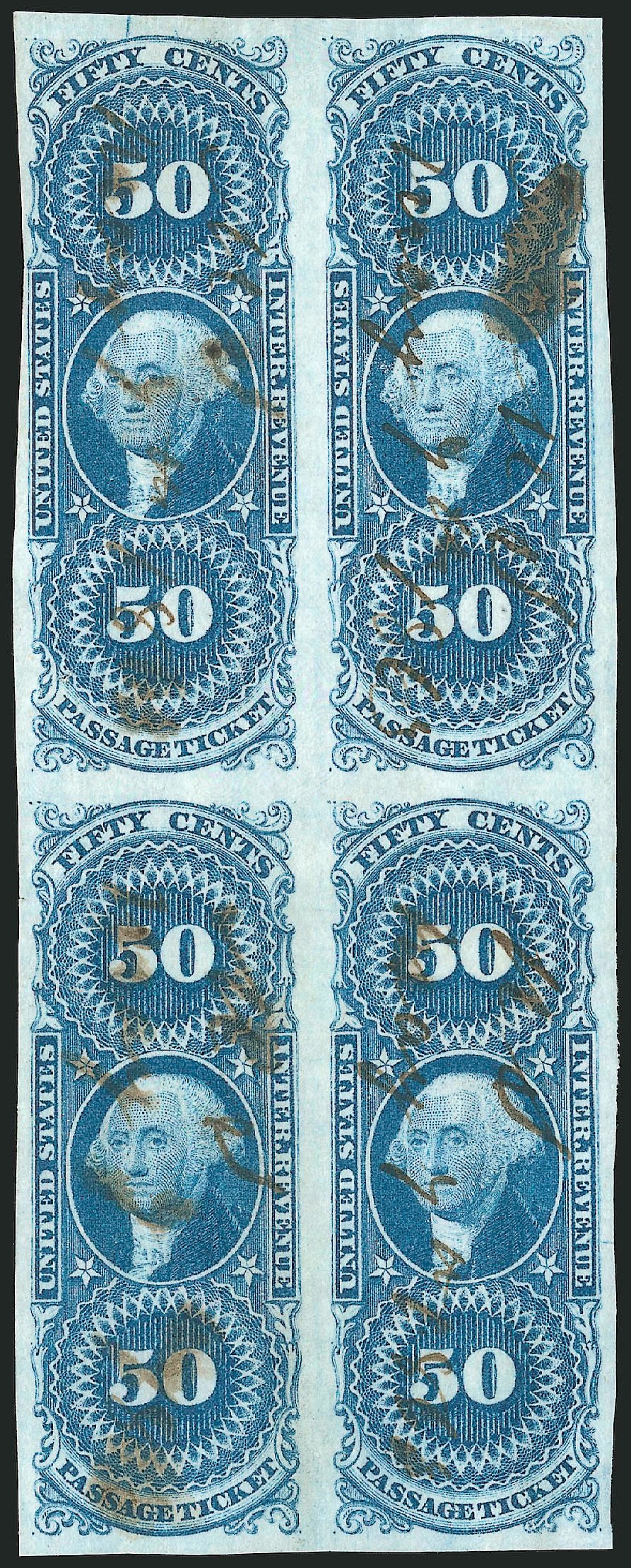 US Stamps Value Scott Catalog R61 - 1862 50c Revenue Passage Ticket. Robert Siegel Auction Galleries, Dec 2014, Sale 1089, Lot 347