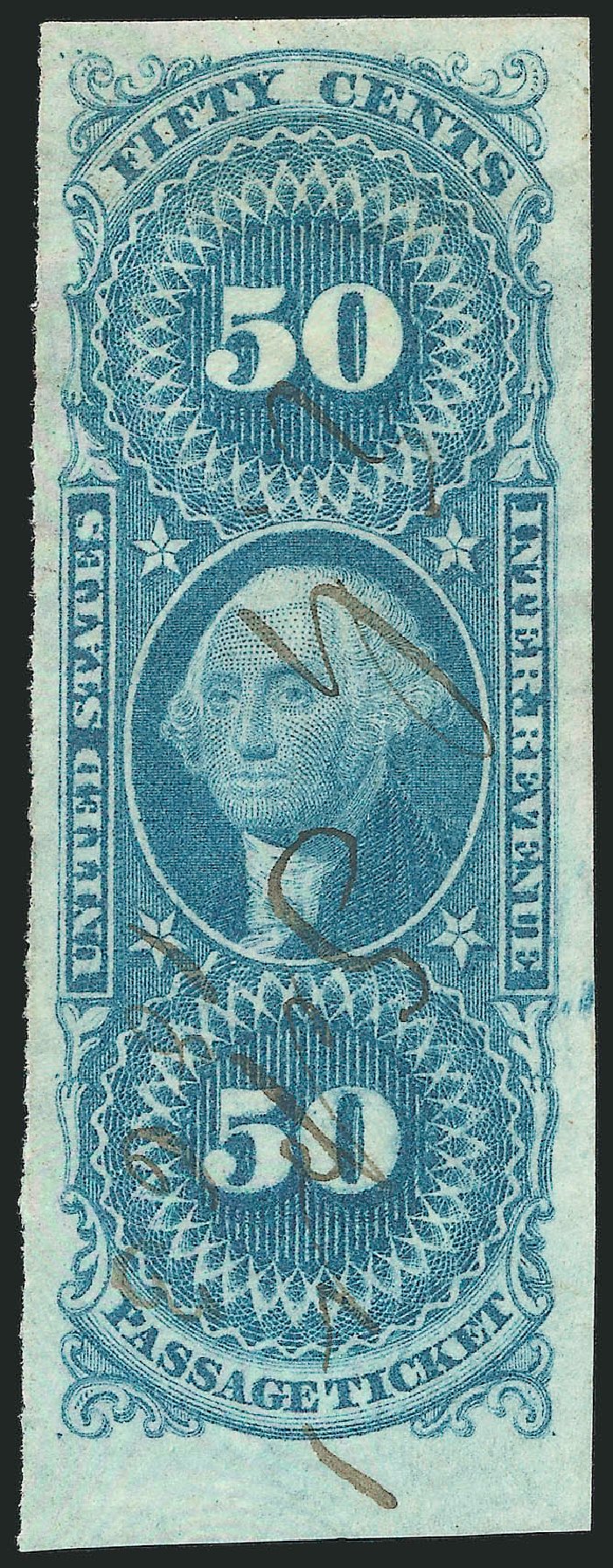 Values of US Stamp Scott Catalog # R61: 1862 50c Revenue Passage Ticket. Robert Siegel Auction Galleries, Mar 2014, Sale 1067, Lot 530