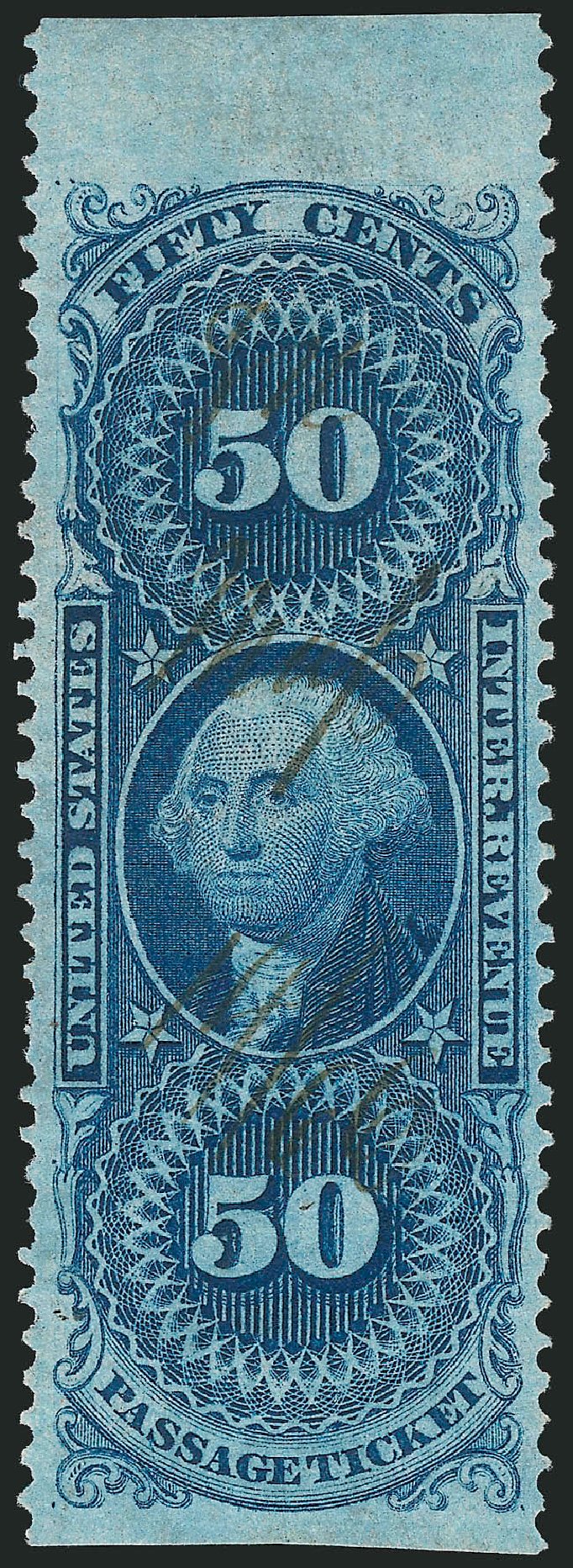 Value of US Stamps Scott Catalogue R61: 1862 50c Revenue Passage Ticket. Robert Siegel Auction Galleries, Mar 2014, Sale 1066, Lot 54
