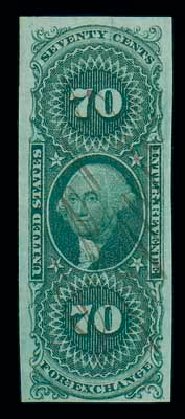 Values of US Stamps Scott Catalogue R65 - 1862 70c Revenue Foreign Exchange. Matthew Bennett International, Dec 2007, Sale 325, Lot 2610