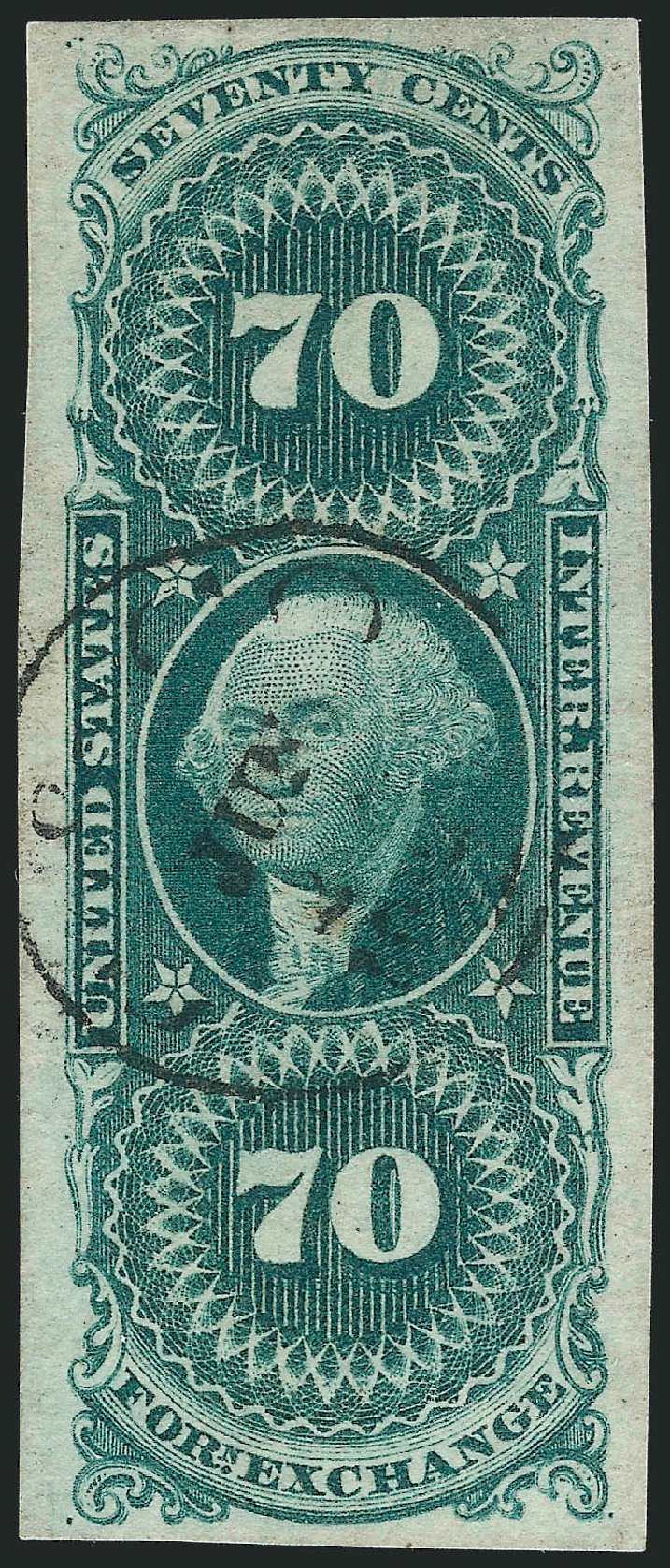 Values of US Stamps Scott #R65 - 1862 70c Revenue Foreign Exchange. Robert Siegel Auction Galleries, Nov 2011, Sale 1015, Lot 14