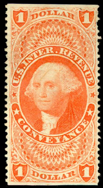 Values of US Stamp Scott Catalog R66 - 1862 US$1.00 Revenue Conveyance. Daniel Kelleher Auctions, Jun 2015, Sale 670, Lot 15