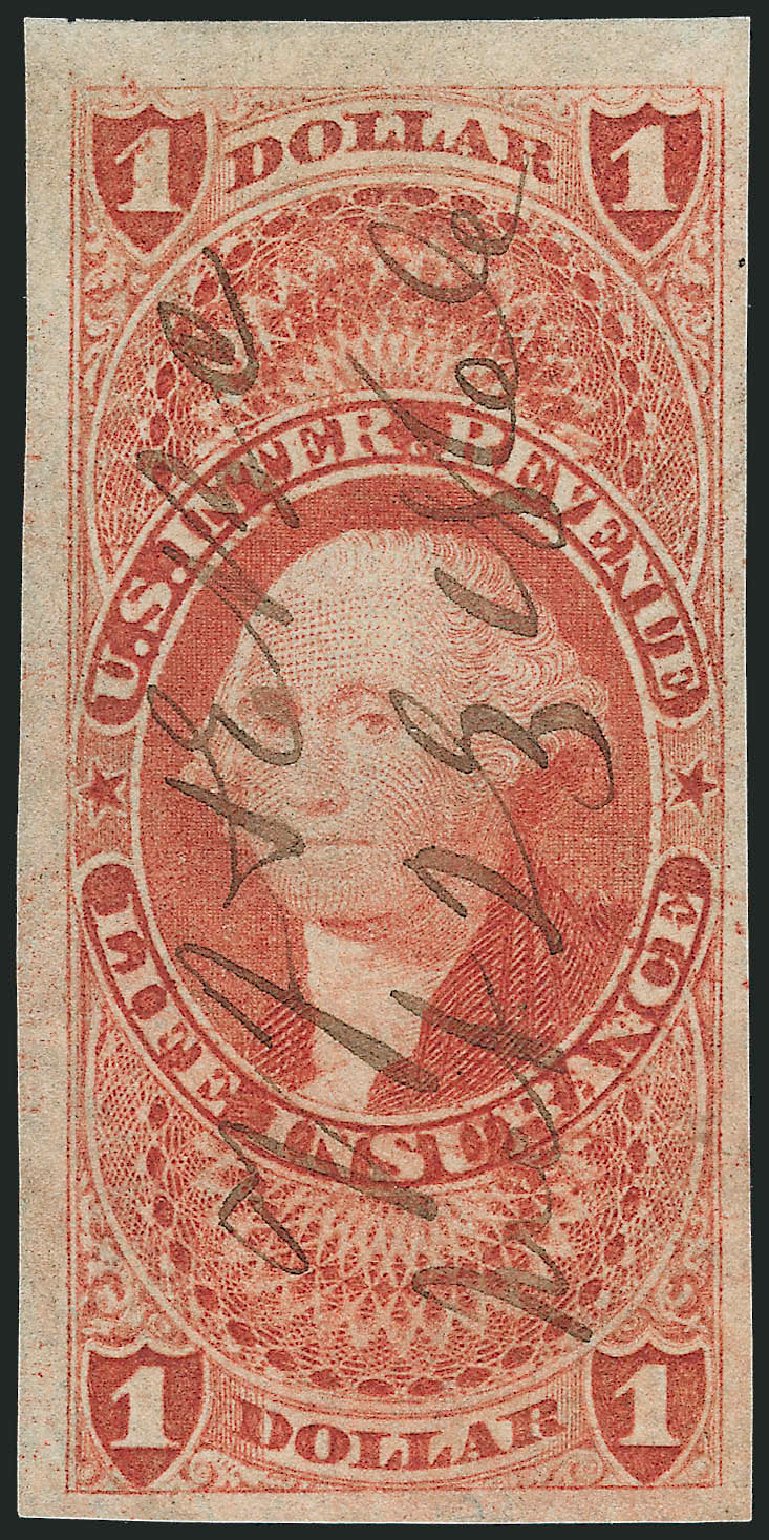 US Stamp Values Scott #R71 - US$1.00 1862 Revenue Life Insurance. Robert Siegel Auction Galleries, Nov 2011, Sale 1015, Lot 15