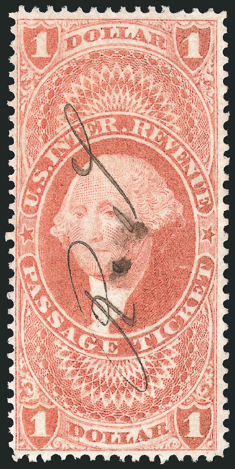 Values of US Stamps Scott Catalog R74 - US$1.00 1862 Revenue Passage Ticket. Robert Siegel Auction Galleries, Nov 2011, Sale 1015, Lot 71