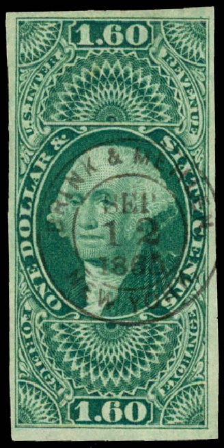 US Stamp Prices Scott Catalog R79: 1863 US$1.60 Revenue Foreign Exchange. Daniel Kelleher Auctions, Jun 2015, Sale 670, Lot 18