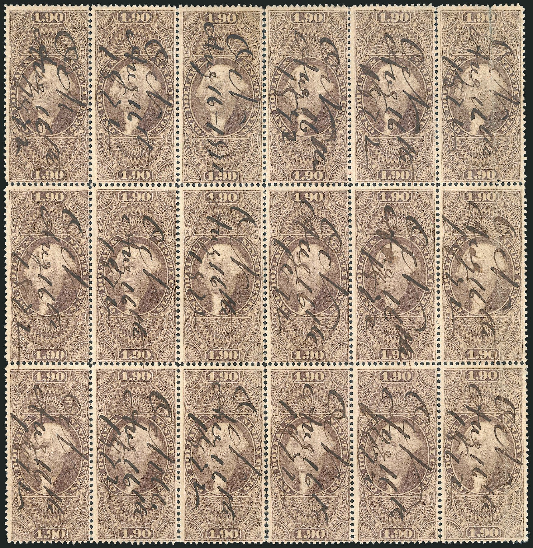 Values of US Stamp Scott Catalog #R80: US$1.90 1863 Revenue Foreign Exchange. Robert Siegel Auction Galleries, Dec 2014, Sale 1089, Lot 432