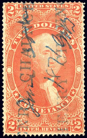 Cost of US Stamps Scott #R81: US$2.00 1862 Revenue Conveyance. Matthew Bennett International, Dec 2008, Sale 330, Lot 1994