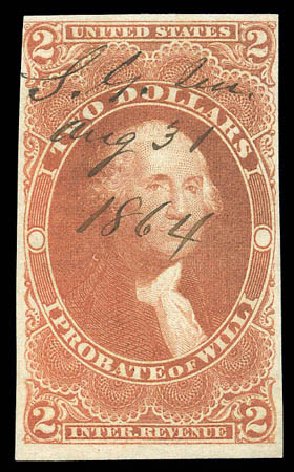 US Stamps Value Scott Catalog # R83: US$2.00 1862 Revenue Probate of Will. Matthew Bennett International, Sep 2010, Sale 333, Lot 4053