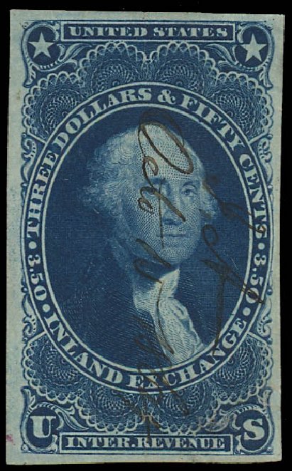 Value of US Stamp Scott #R87: 1863 US$3.50 Revenue Inland Exchange. Daniel Kelleher Auctions, Jan 2012, Sale 628, Lot 763