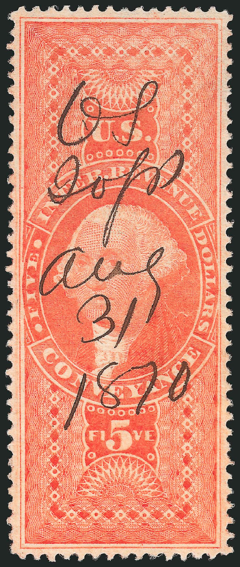 US Stamp Value Scott #R89 - US$5.00 1862 Revenue Conveyance. Robert Siegel Auction Galleries, Mar 2014, Sale 1066, Lot 72