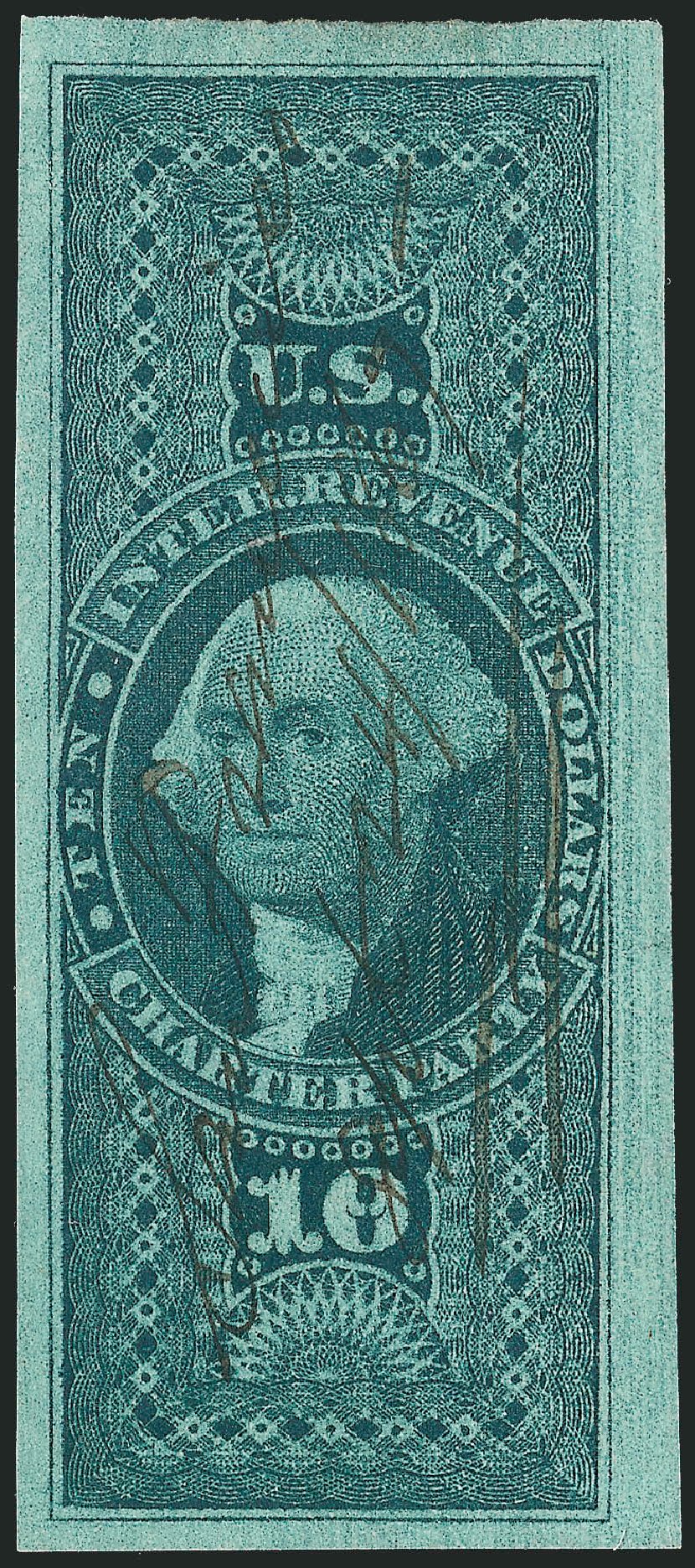 Value of US Stamp Scott #R93 - 1862 US$10.00 Revenue Charter Party. Robert Siegel Auction Galleries, Dec 2009, Sale 978, Lot 1168