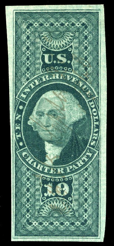 US Stamps Price Scott Catalog # R93: US$10.00 1862 Revenue Charter Party. Cherrystone Auctions, Feb 2011, Sale 201102, Lot 139