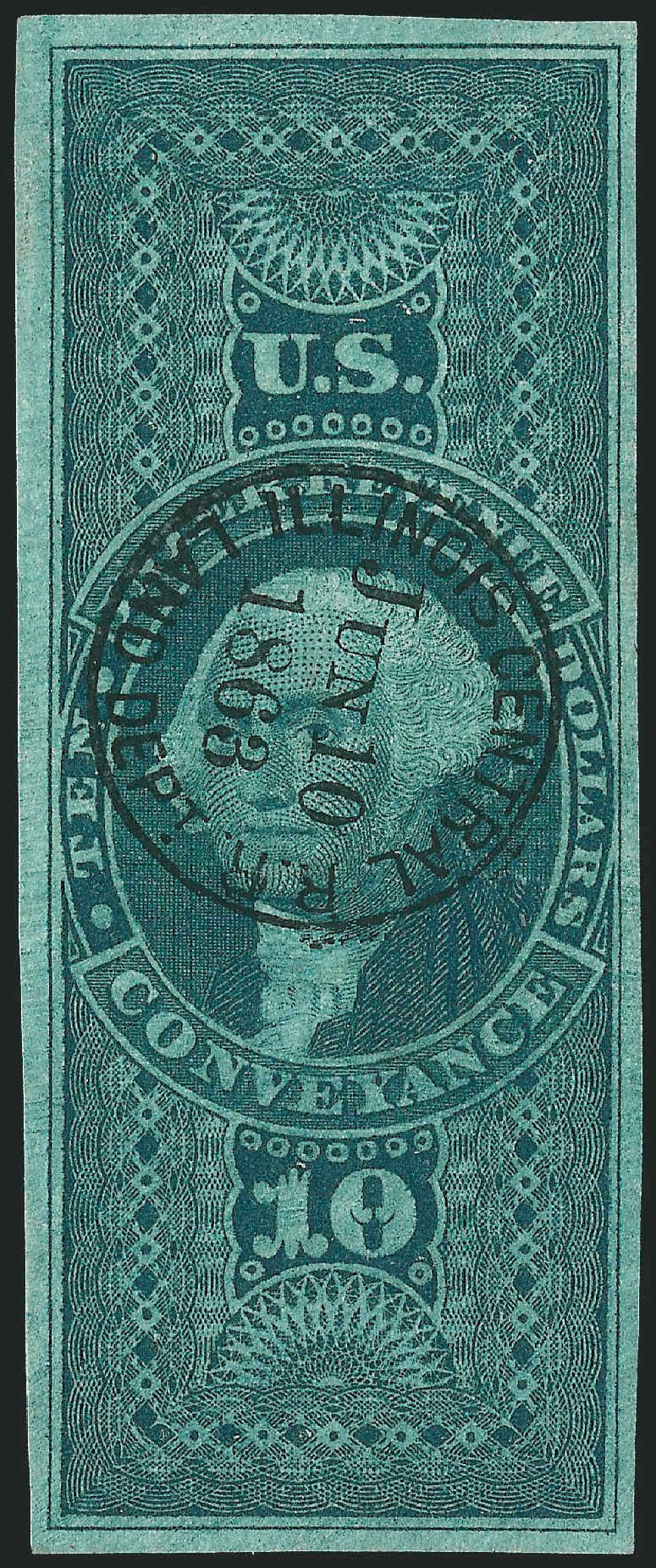 Values of US Stamp Scott # R94 - 1862 US$10.00 Revenue Conveyance. Robert Siegel Auction Galleries, Dec 2009, Sale 978, Lot 1169