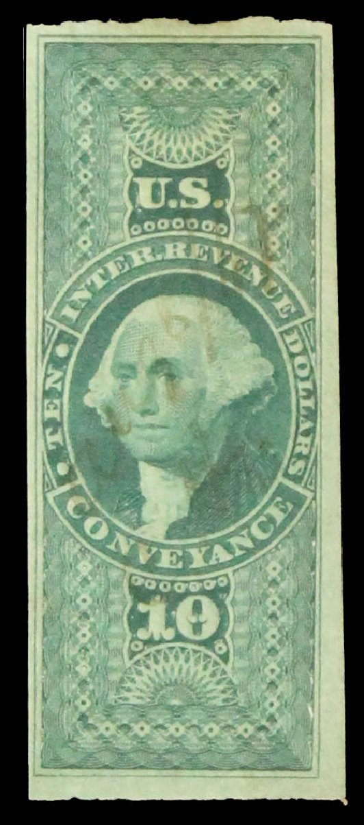 US Stamp Prices Scott #R94 - US$10.00 1862 Revenue Conveyance. Daniel Kelleher Auctions, May 2014, Sale 652, Lot 970