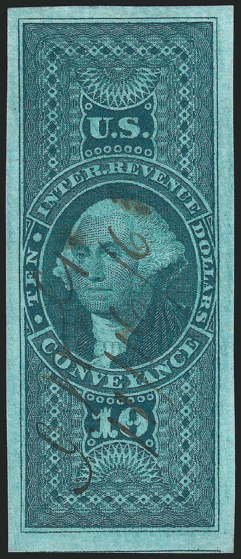 US Stamps Values Scott Catalogue # R94: 1862 US$10.00 Revenue Conveyance. Robert Siegel Auction Galleries, Nov 2011, Sale 1015, Lot 31