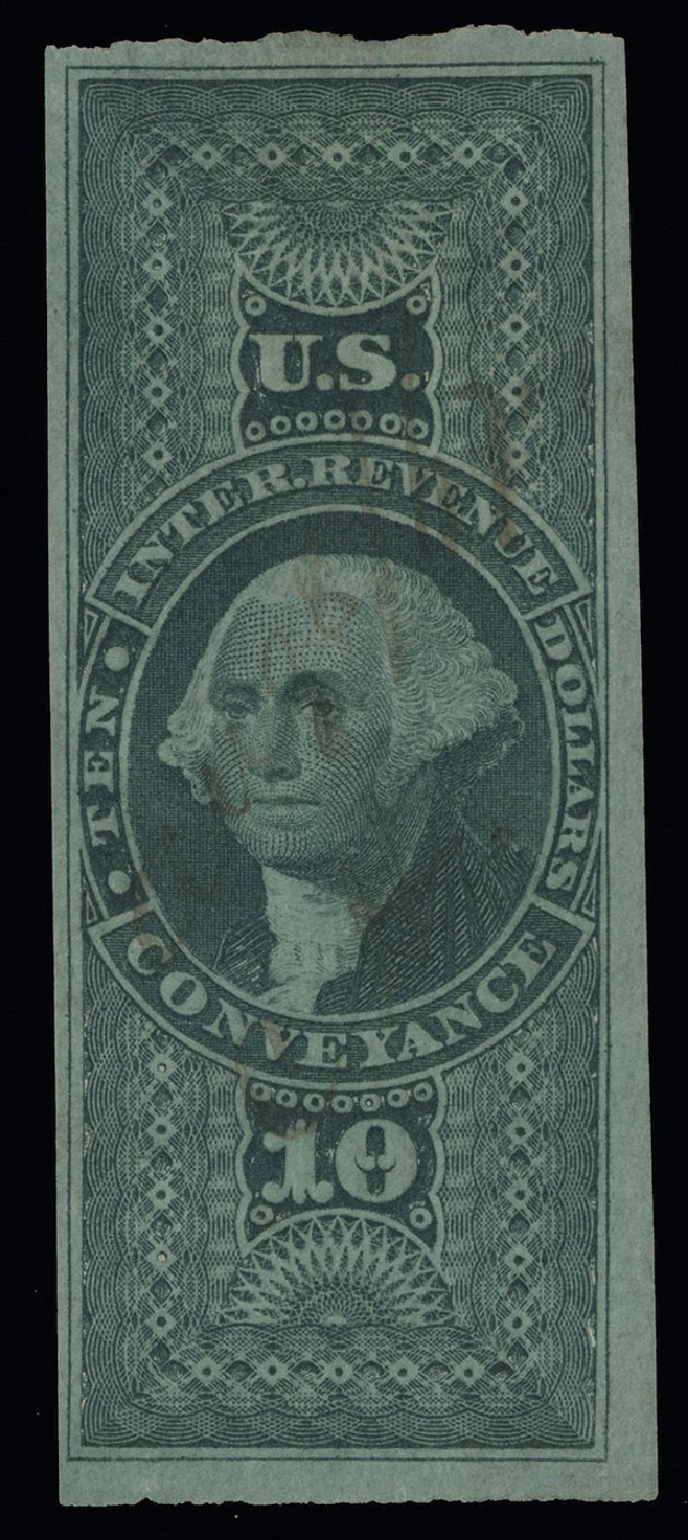 US Stamp Values Scott Catalogue # R94 - 1862 US$10.00 Revenue Conveyance. Spink Shreves Galleries, Aug 2013, Sale 144, Lot 434