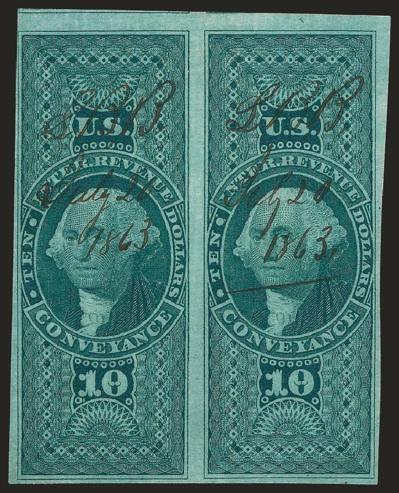 US Stamps Values Scott Cat. #R94 - US$10.00 1862 Revenue Conveyance. Robert Siegel Auction Galleries, Dec 2008, Sale 967, Lot 5242