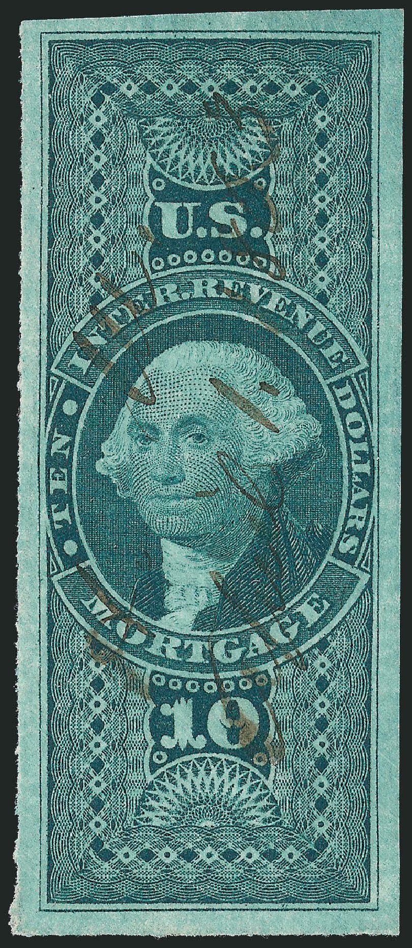 US Stamp Value Scott Catalogue # R95: 1862 US$10.00 Revenue Mortgage. Robert Siegel Auction Galleries, Dec 2009, Sale 978, Lot 1170