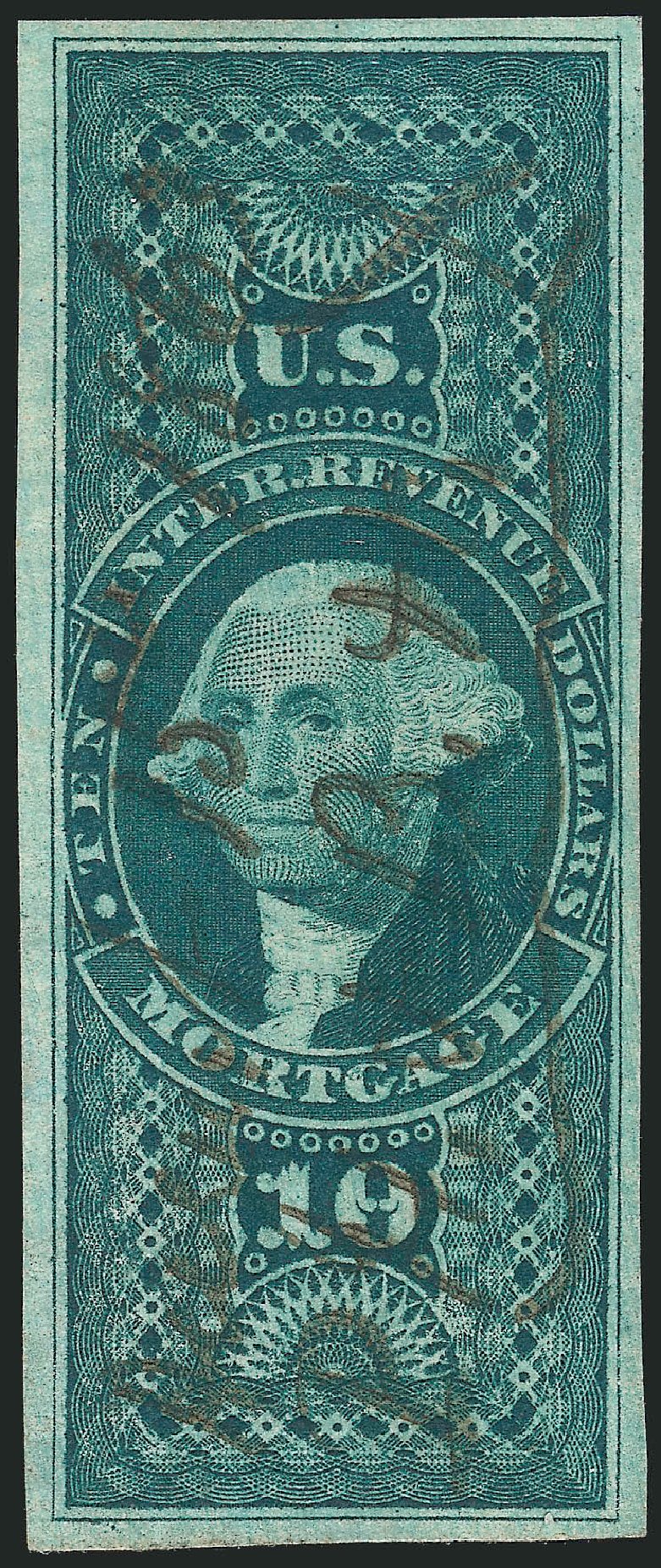 Cost of US Stamp Scott Catalogue R95: US$10.00 1862 Revenue Mortgage. Robert Siegel Auction Galleries, Nov 2011, Sale 1015, Lot 32