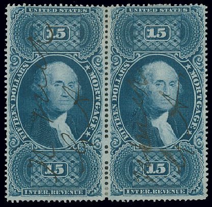 Value of US Stamp Scott Catalogue # R97: 1862 US$15.00 Revenue Mortgage. Matthew Bennett International, Jun 2008, Sale 328, Lot 1387