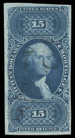 Price of US Stamp Scott Cat. #R97: 1862 US$15.00 Revenue Mortgage. Matthew Bennett International, Sep 2010, Sale 331, Lot 988