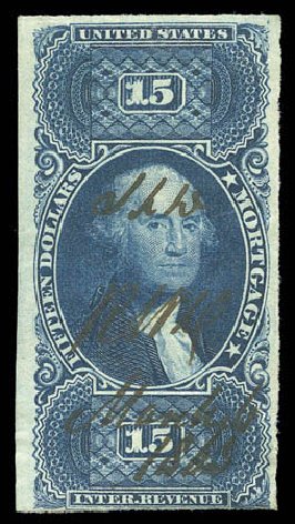 Costs of US Stamps Scott Catalog R97 - US$15.00 1862 Revenue Mortgage. Matthew Bennett International, Sep 2010, Sale 333, Lot 4054