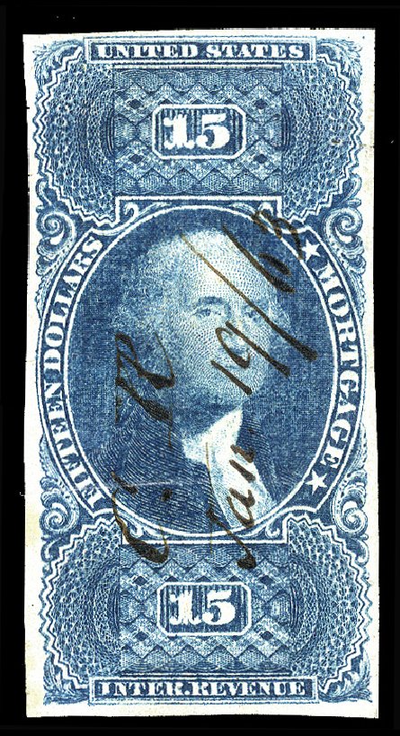 Cost of US Stamps Scott Catalogue R97 - 1862 US$15.00 Revenue Mortgage. Cherrystone Auctions, Mar 2014, Sale 201403, Lot 123