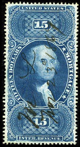 Prices of US Stamps Scott Catalog R97 - US$15.00 1862 Revenue Mortgage. Matthew Bennett International, Feb 2012, Sale 340, Lot 626
