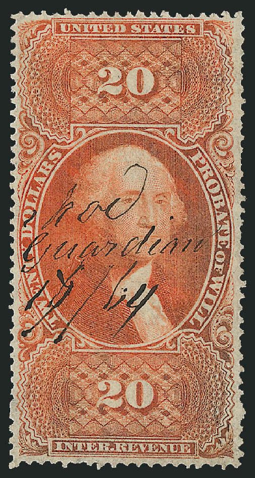 Prices of US Stamp Scott Cat. R99 - 1862 US$20.00 Revenue Probate of Will. Robert Siegel Auction Galleries, Mar 2011, Sale 1007, Lot 3107