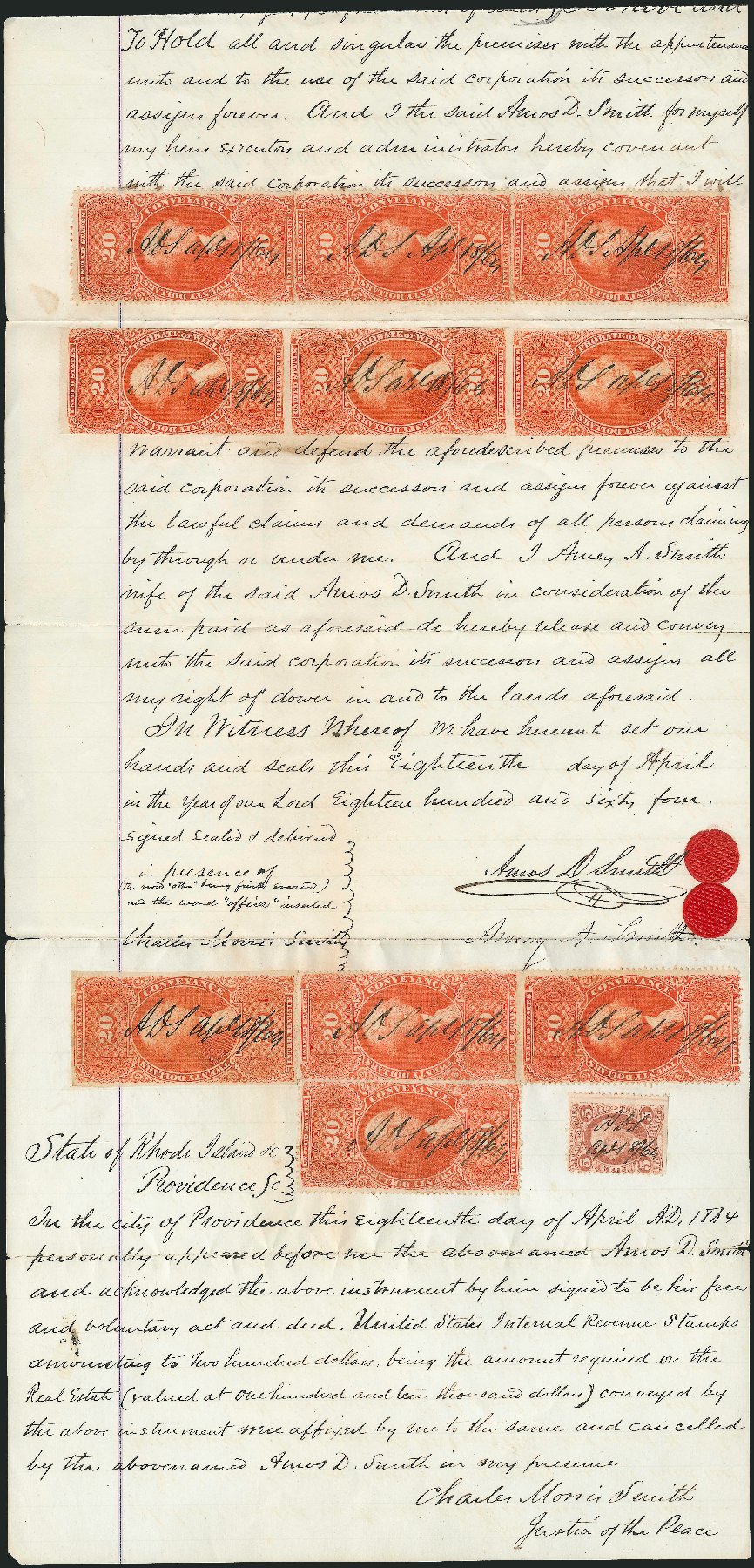 Price of US Stamp Scott Catalogue #R99 - US$20.00 1862 Revenue Probate of Will. Robert Siegel Auction Galleries, Jun 2011, Sale 1010, Lot 160