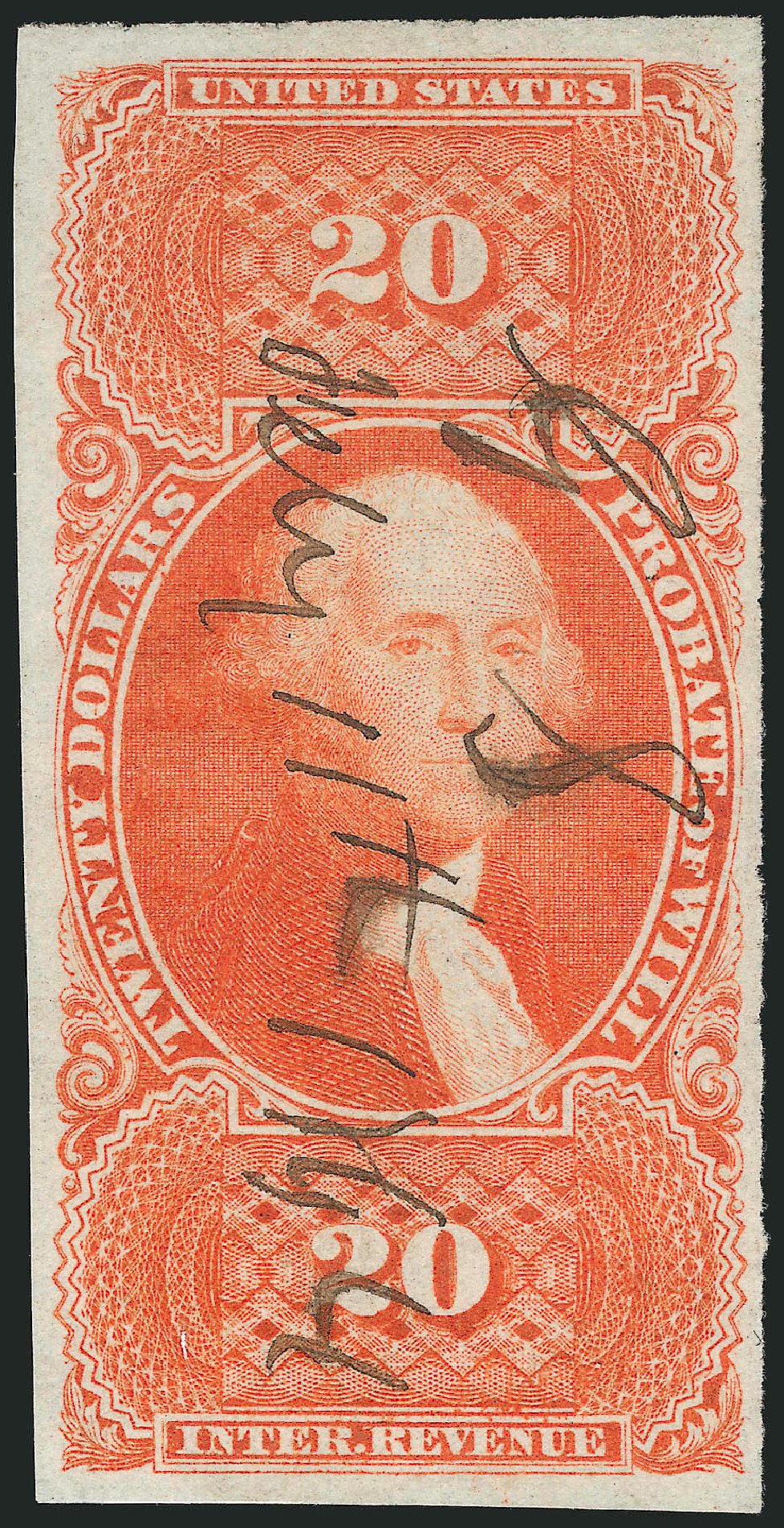 Value of US Stamp Scott #R99 - 1862 US$20.00 Revenue Probate of Will. Robert Siegel Auction Galleries, Mar 2014, Sale 1066, Lot 40