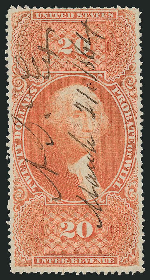 US Stamps Price Scott R99: US$20.00 1862 Revenue Probate of Will. Robert Siegel Auction Galleries, Jun 2011, Sale 1011, Lot 945