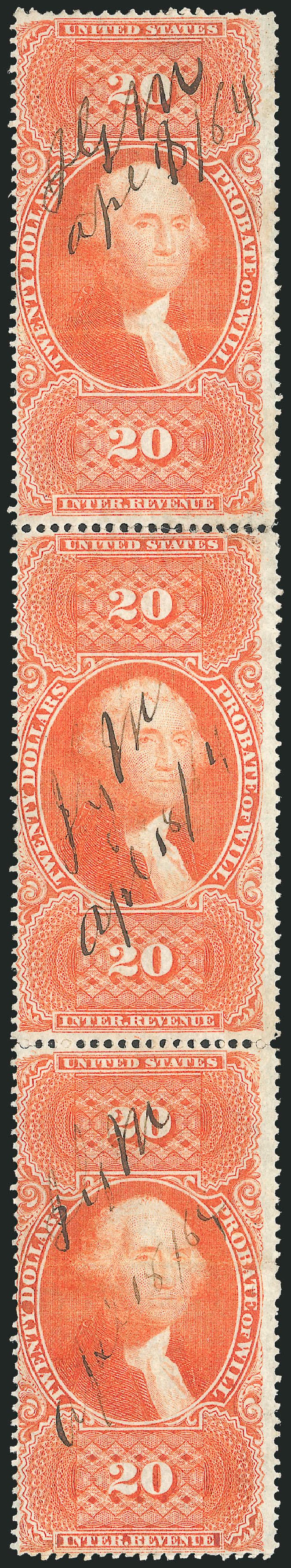 US Stamps Value Scott Cat. # R99 - US$20.00 1862 Revenue Probate of Will. Robert Siegel Auction Galleries, Jun 2012, Sale 1026, Lot 1576