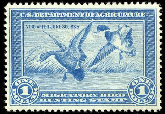 Prices of US Stamps Scott Catalog # RW1 - 1934 US$1.00 Federal Duck Hunting. Matthew Bennett International, Apr 2008, Sale 326, Lot 907