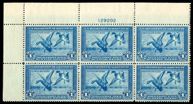 Values of US Stamp Scott Catalogue #RW1 - US$1.00 1934 Federal Duck Hunting. Matthew Bennett International, Dec 2008, Sale 330, Lot 2037