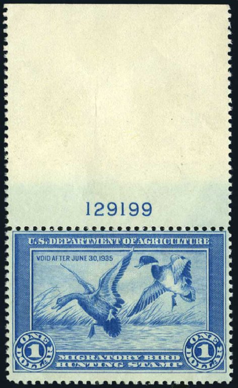 Prices of US Stamps Scott Catalogue # RW1 - US$1.00 1934 Federal Duck Hunting. Harmer-Schau Auction Galleries, Apr 2008, Sale 77, Lot 157