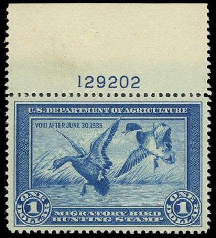 Cost of US Stamps Scott Catalog #RW1 - 1934 US$1.00 Federal Duck Hunting. Daniel Kelleher Auctions, Jul 2011, Sale 625, Lot 1317