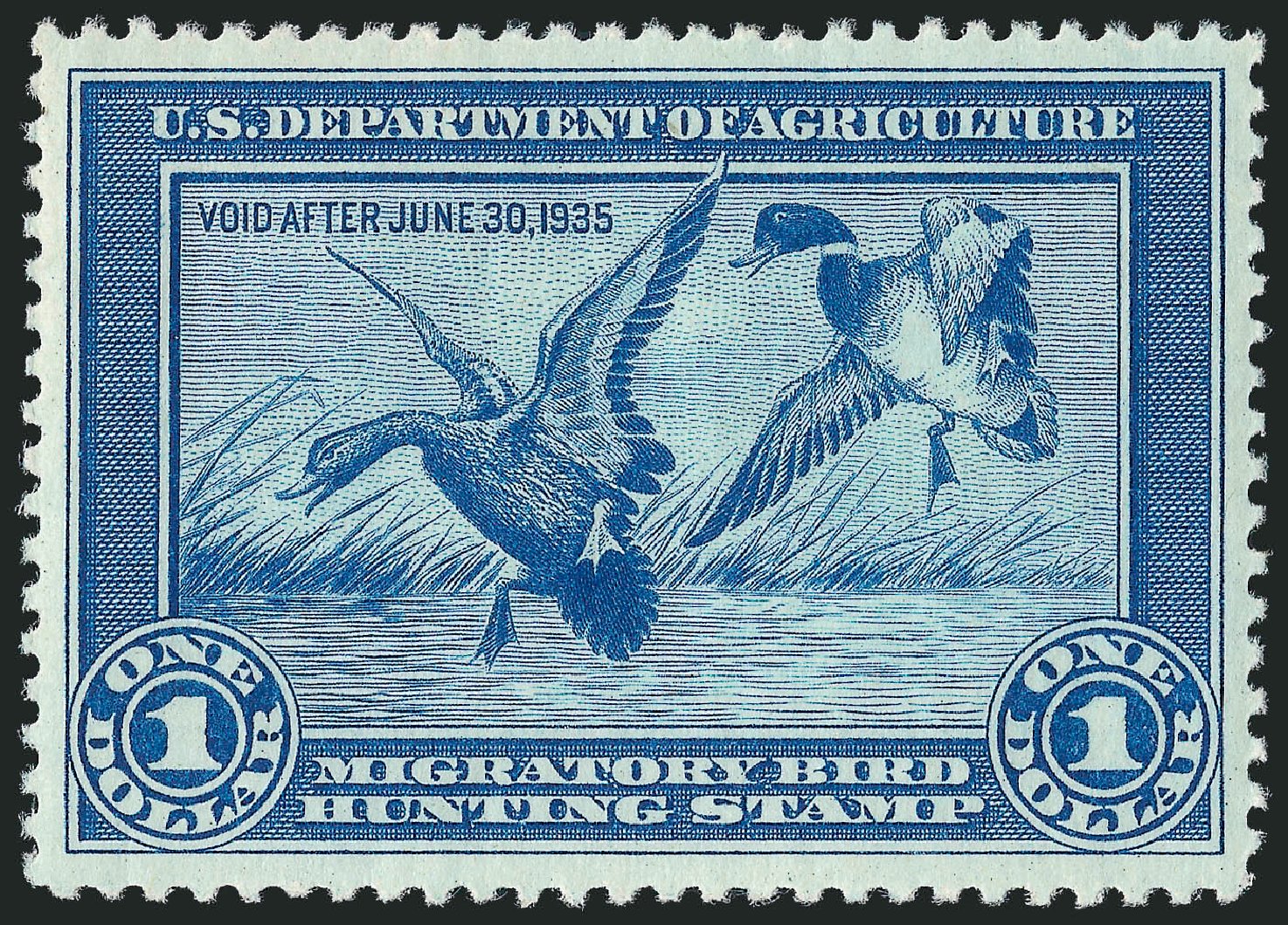 Values of US Stamp Scott RW1: 1934 US$1.00 Federal Duck Hunting. Robert Siegel Auction Galleries, Mar 2011, Sale 1007, Lot 3157