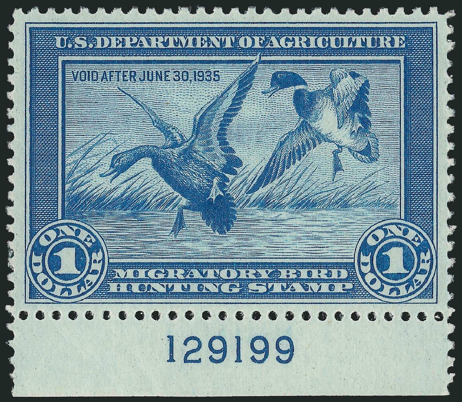 Price of US Stamps Scott RW1 - US$1.00 1934 Federal Duck Hunting. Robert Siegel Auction Galleries, Dec 2009, Sale 982, Lot 6207