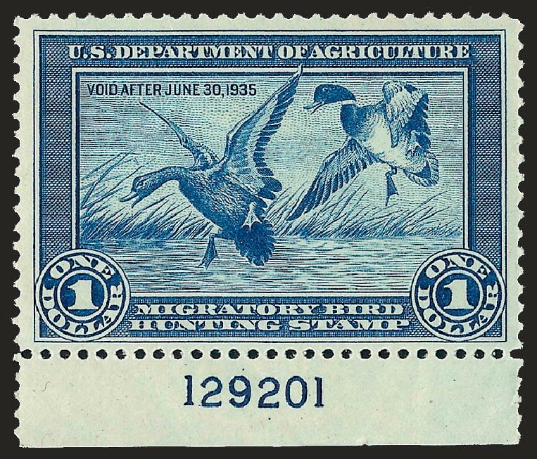 Prices of US Stamps Scott Catalog RW1: 1934 US$1.00 Federal Duck Hunting. Robert Siegel Auction Galleries, Sep 2008, Sale 962, Lot 3058